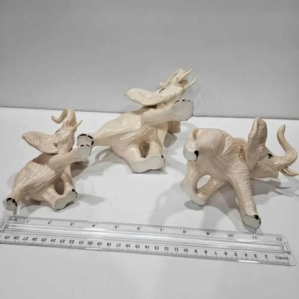 Set of 3 Ceramic Elephant Figurines